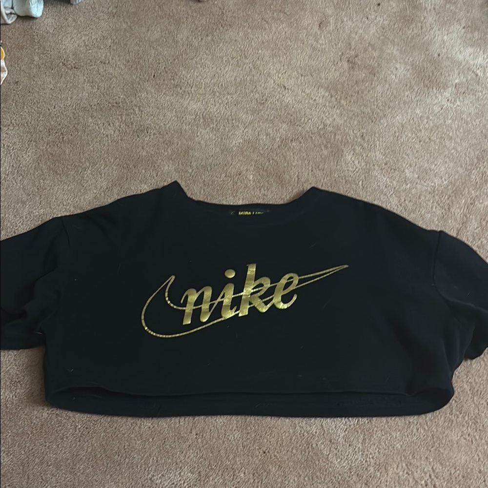Nike Black Crop Top with Gold Logo